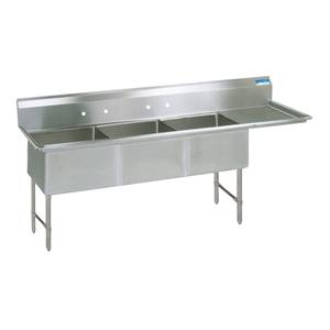 BK Resources BKS-3-24-14-24RS (3) 24"x24"x14" Compartment Sink w/ 24" Right Drainboard