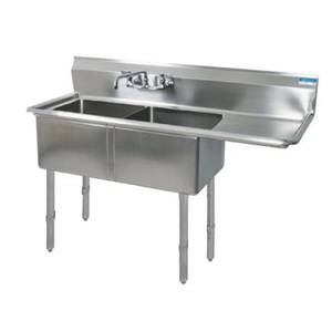 BK Resources BKS-2-1620-12-18RS Two 16"x20"x12" Compartment Sink S/s Legs Drainboard Right