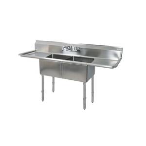 BK Resources BKS-2-1620-12-18TS Two 16"x20"x12" Compartment Sink S/s Leg 18" Drainboard L&R