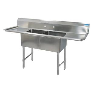 BK Resources BKS-2-20-12-18TS Two 20"x20"x12" Compartment Sink S/s Leg 18" Drainboard L&R