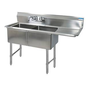 BK Resources BKS-2-24-14-24RS Two 24"x24"x14" Compartment Sink S/s Legs Drainboard Right