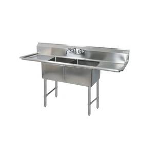 BK Resources BKS-2-24-14-24TS Two 24"x24"x14" Compartment Sink S/s Leg 24" Drainboard L&R