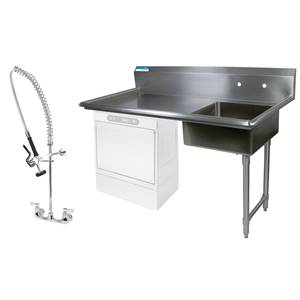 BK Resources BKUCDT-50-R-SS-P-G 50" Undercounter Soiled Dishtable Right w/ Pre-Rinse Faucet
