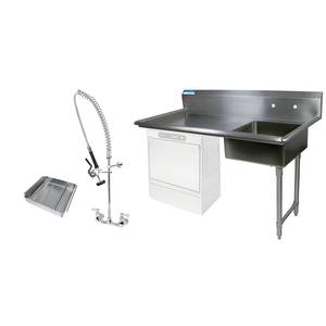 BK Resources BKUCDT-50-R-SS-P3-G 50" Undercounter Soiled Dishtable Right w/ Faucet & Basket