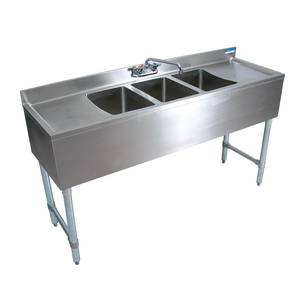 BK Resources BKUBW-372TS 72"W (3) Compartment Slim-Line Underbar Sink w/ S/s Leg