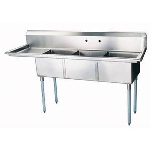 Green World by Turbo Air TSB-3-L2 (3) 24"x24"x14" Compartment Sink Left Drainboard