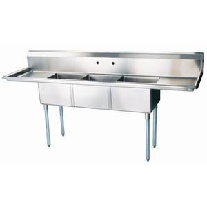 Green World by Turbo Air TSB-3-D2 (3) 24"x24"x14" Compartment Sink Two Drainboards