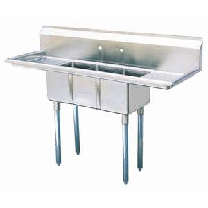 Green World by Turbo Air TSCS-3-21 Turbo Air (3) 10"x14"x10" Compartment Sink Two Drainboards