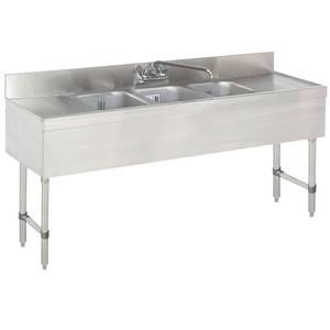 Advance Tabco CRB-63C-X 3-Comp S/S Underbar Hand Sink w/ Faucet, Two 18" Drainboards