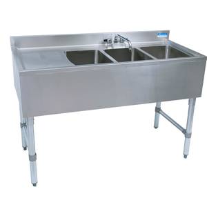 BK Resources UB4-21-348LS (3) Compartment 48" Wide Underbar Sink with Left Drainboard