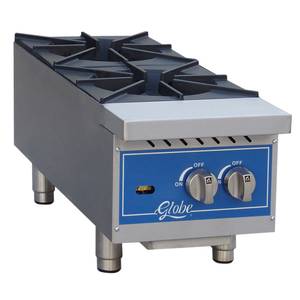 (Open Box) Globe GHP12G 14" Natural Gas Manual Controlled Hot Plate w/ 2 Burners