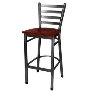 BK Resources BK-ML30-CL-W Clear Coated Ladder Back Metal Barstool w/ Wood Seat