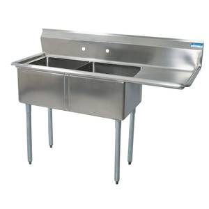 BK Resources BKS-2-24-14-24R (2)24"x24"x14"D Compartment Sink- Right Drainboard Stainless