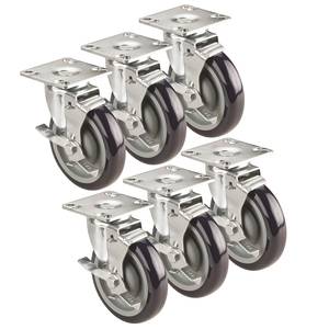 Krowne Metal BC-135 3" Ultra Low Profile Casters with Brakes - Set of 6