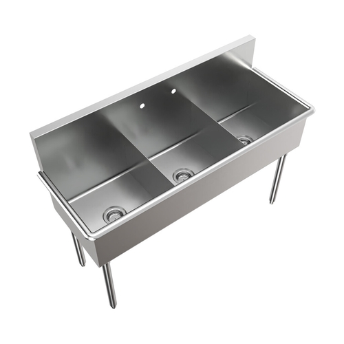 BK Resources BK8BS-3-18-12 57"x21-1/2" Three Compartment Stainless Steel Budget Sink