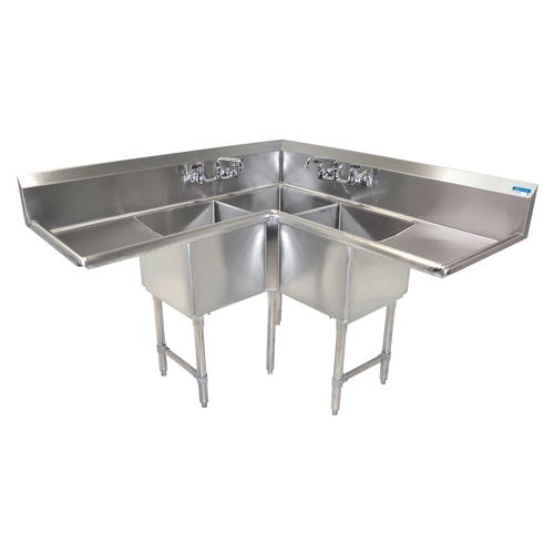 BK Resources BKCS-3-18-14-24T 63"W x 23-1/2"D Three Compartment Corner Sink