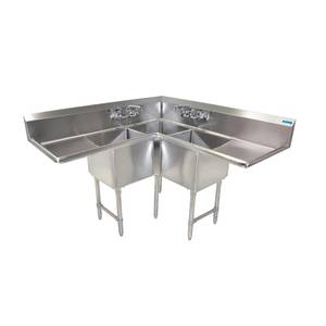 BK Resources BKCS-3-24-14-24T 75"W x 23-1/2"D Three Compartment Corner Sink