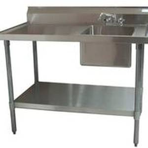 BK Resources BKMPT-3060G-R-P-G 60"Wx30"D Stainless Steel Prep Table w/ Right Side Sink