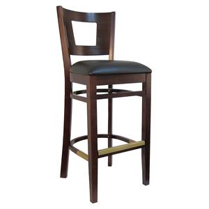 H&D Commercial Seating 8221B-D-07 Square Hole Wooden Barstool w/ Black Vinyl Seat - Walnut