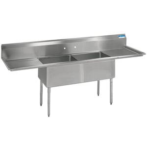 BK Resources BKS-2-18-12-18TS Two Compartment Sink 18 x 18 x 12 with Two Drainboards NSF