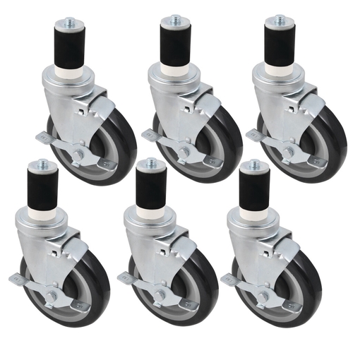BK Resources 5SBR-RA-PLY-PS6 5" Diameter Expanding Stem Work Table Caster Kit 6 Casters
