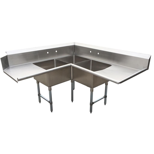 BK Resources BKSDT-CO3-2012-LS Three Compartment Left-to-Right Corner Soiled Dishtable