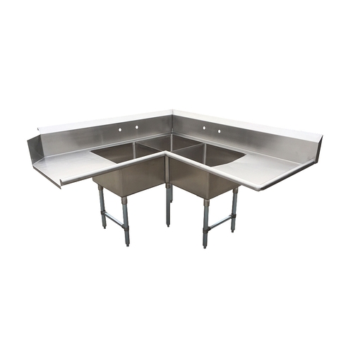 BK Resources BKSDT-CO3-2012-RS Three Compartment Right-to-Left Corner Soiled Dishtable