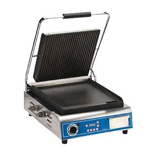Globe GPGS1410 19" Stainless Steel Panini Grill, 14" x 10" Griddle Plate