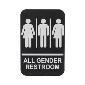 Winco SGNB-607 6" x 9" All Gender Sign - Black Plastic