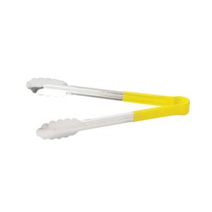 Winco UT-9HP-Y 9" Stainless Steel Utility Tongs w/ Yellow Plastic Handle
