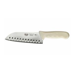 Winco KWP-70 Stäl 10" Stamped Santoku Knife w/ White Polypropylene Handle