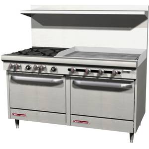 Southbend S60AD-3T 60" 4 Burner Range With 36" Thermostatic Griddle & Dual Oven