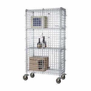 Quantum Food Service M2436-69SEC-2 24"x36"x69" Chrome Mobile Security Cage w/ 2 Shelves