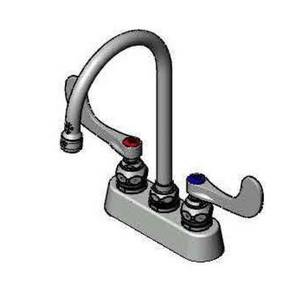 T&S Brass B-1140-WH4 3-1/2" Deck Mount Workboard Faucet w/ 5-3/4" Swing Gooseneck