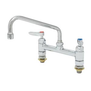 T&S Brass B-0220-61X-CCCR 8" OC Deck Mount Workboard Mixing Faucet w/ 10" Swivel Spout