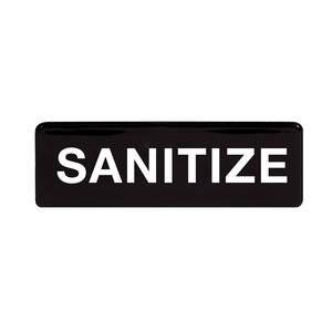 Winco SGN-329 3" x 9" Black Plastic "Sanitize" Sign