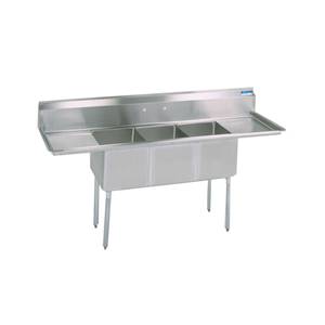 BK Resources ES-3-24-14-24T Three Compartment Sink w/ 24"x24"x14"D Bowls & 2 Drainboards