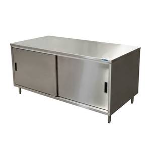 BK Resources CST-3672S 72" x 36" Stainless Cabinet Base Work Table w/ Sliding Doors