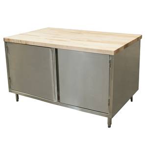 BK Resources CMT-3648H 48" x 36" Cabinet Base Work Table w/Hinged Doors & Maple Top