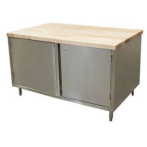 BK Resources CMT-3648HL 48" x 36" Cabinet Base Work Table w/Hinged Doors & Maple Top