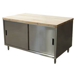 BK Resources CMT-3648S 48"x36" Cabinet Base Work Table w/Sliding Doors & Maple Top