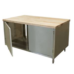 BK Resources CMT-3672H2 72" x 36" Cabinet Base Work Table w/Hinged Doors & Maple Top