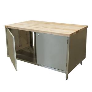 BK Resources CMT-3672HL2 72" x 36" Cabinet Base Work Table w/Hinged Doors & Maple Top