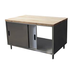 BK Resources CMT-3672S2 72"x36" Cabinet Base Work Table w/Sliding Doors & Maple Top