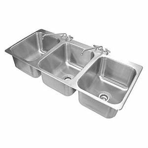 Advance Tabco DI-3-10 3 Compartment Drop-In Sink 10"x14" Bowls w/ Two Faucets