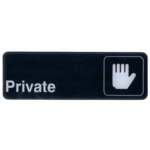 Winco SGN-304 3" x 9" Black Plastic "Private" Sign