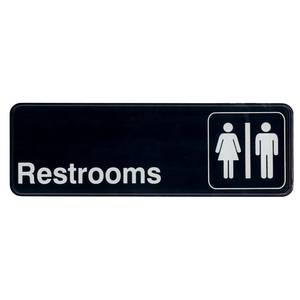 Winco SGN-313 3" x 9" Black Plastic "Restroom" Sign