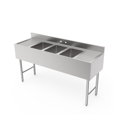 GSW USA SE10143D60B 60" x 18.5" Stainless Steel Three Compartment Underbar Sink