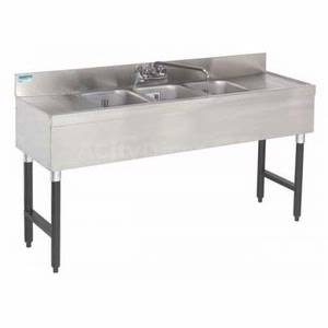 Supreme Metal SLB-53C 3 Compartment Under Bar Sink w/ Two 12" Drainboards