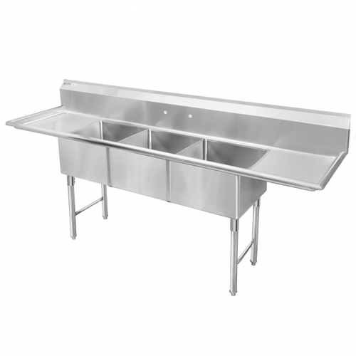 GSW USA SHH20283D 100" 16 Gauge Stainless Steel 20"x20" Three Compartment Sink